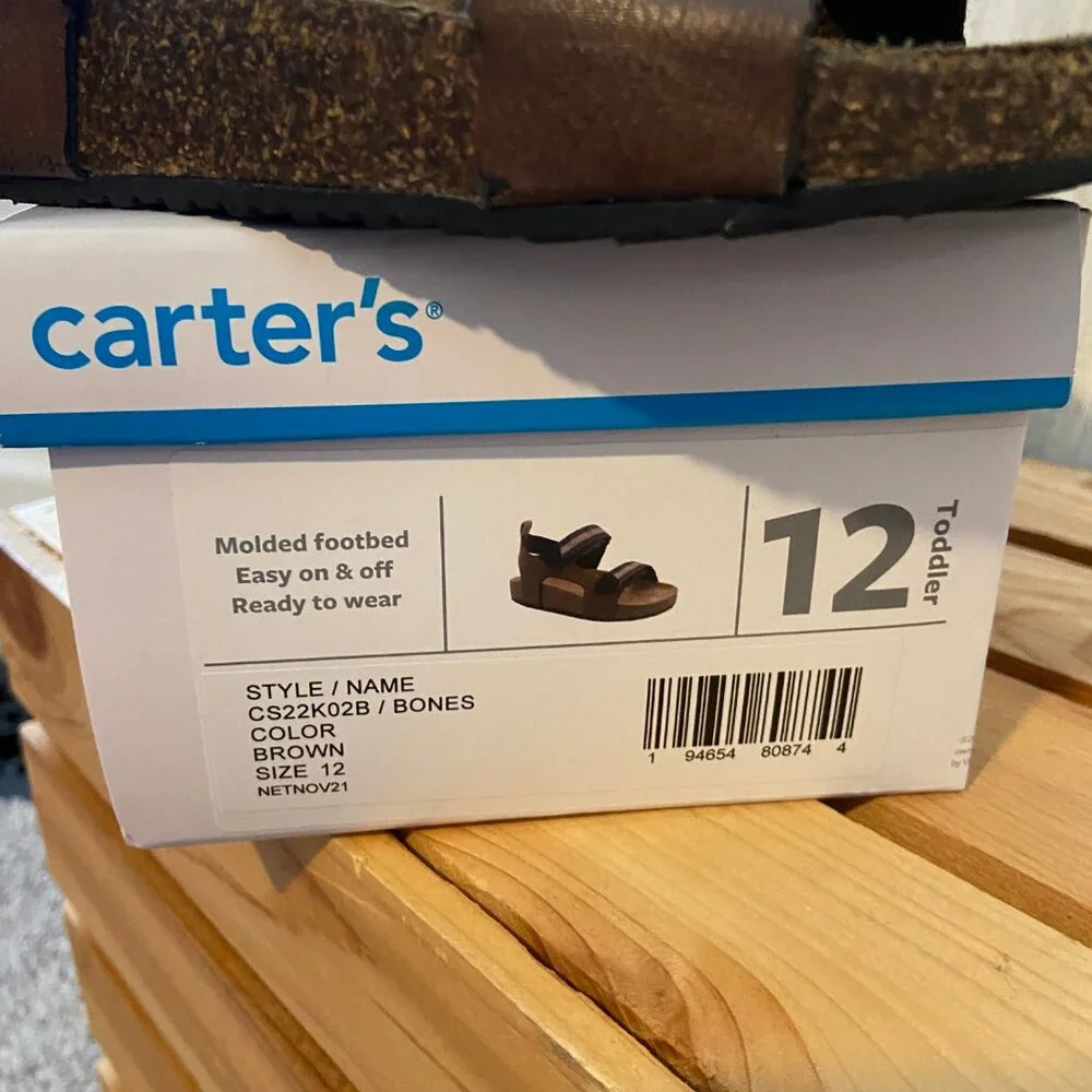 Carters Toddler Boys Size 12 Molded Footbed Sandals Hook/Loop Close